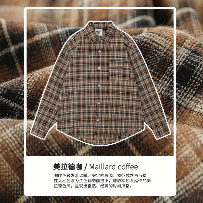 American Retro British Plaid Long-Sleeve Shirt