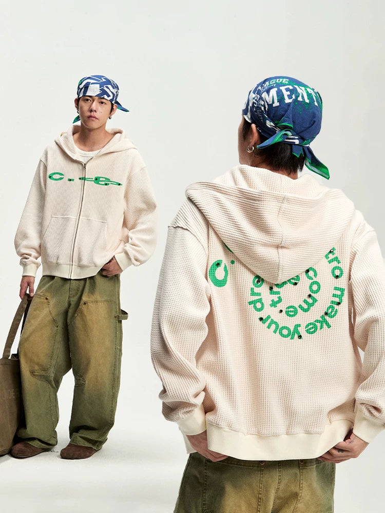 CoosRetro American Studded Waffle Sweatshirt Jacket