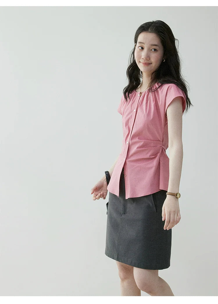 VOOE Waist Pleated Strap Slim-fit Shirt