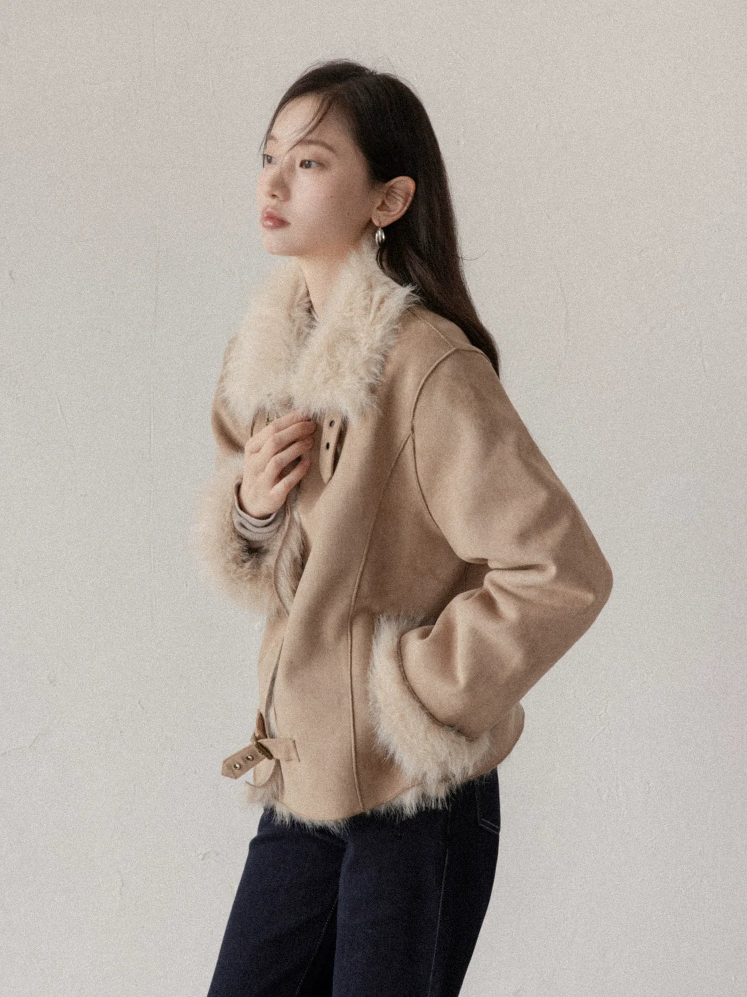 Cantonstory Vintage Korean Fur Integrated Plush Short Jacket