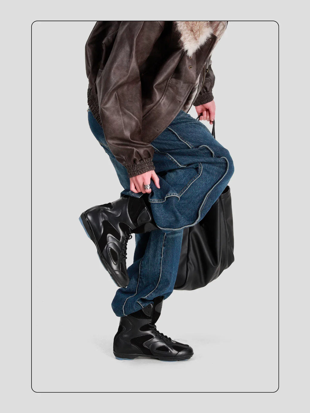 HANQIAORJI Splicing High-top Black Boxing Boots