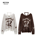 HTYM Halter One-Shoulder Mohair Sweater for Women