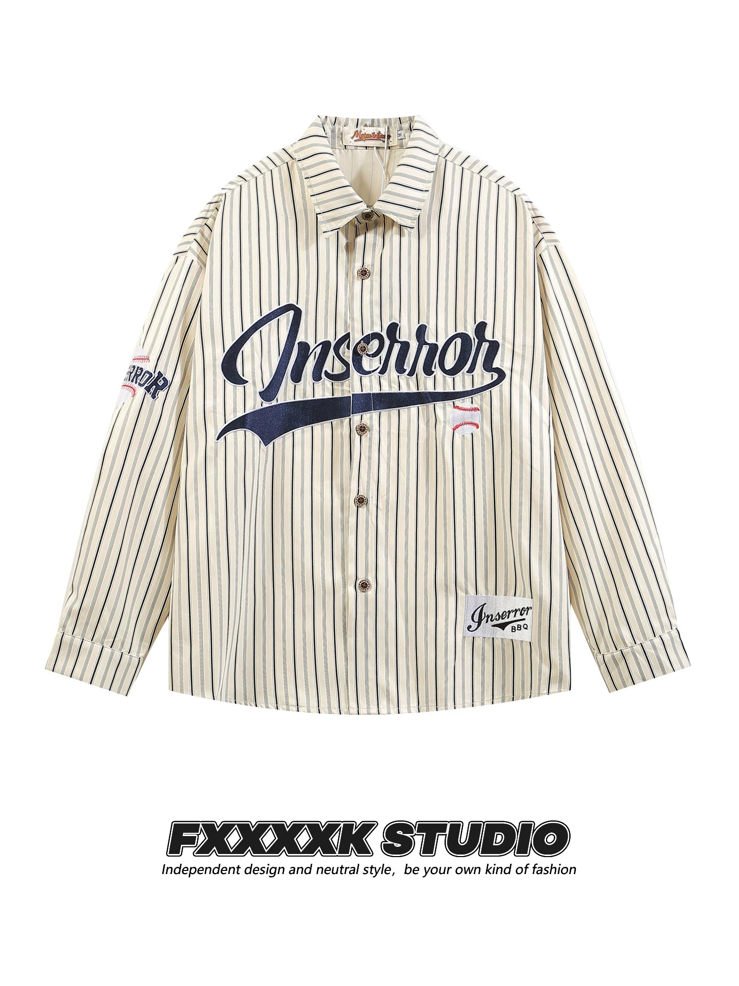 FXK Original Striped Letter Embroidered Lapel Shirt