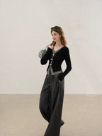 cantonstory Fake Two Piece V Neck Knit Long Sleeve Top