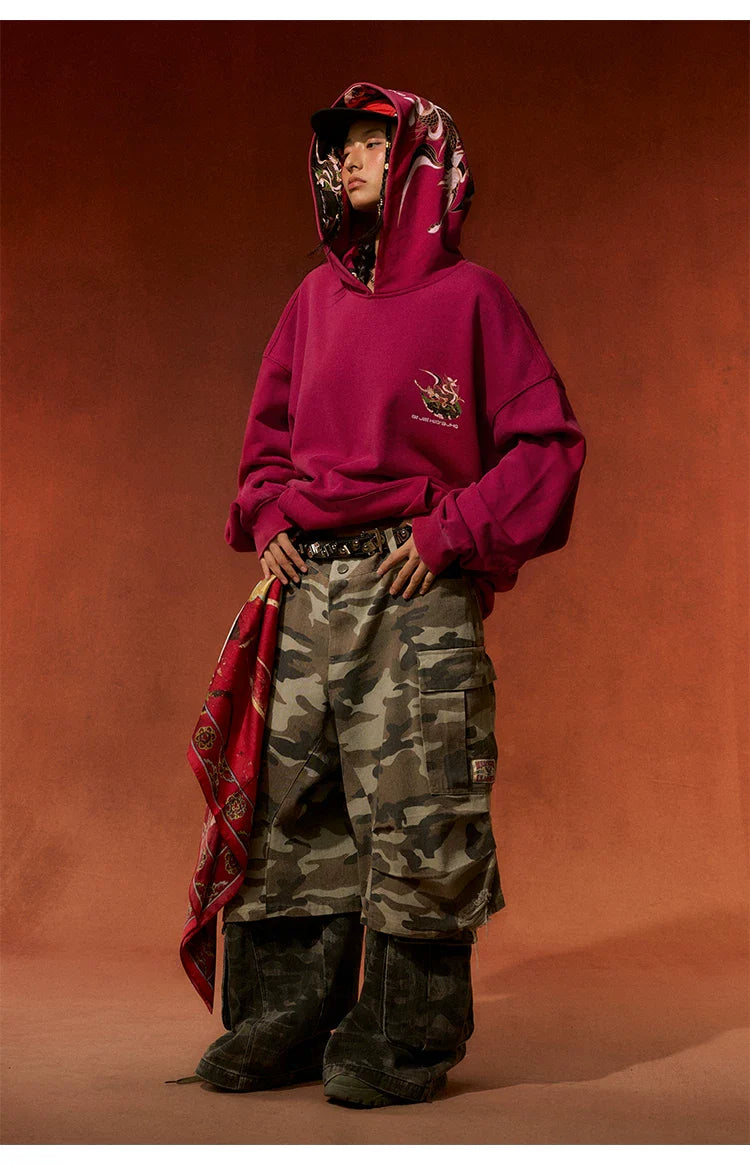 BJHG Retro Distressed Print Oversized Sweatshirt