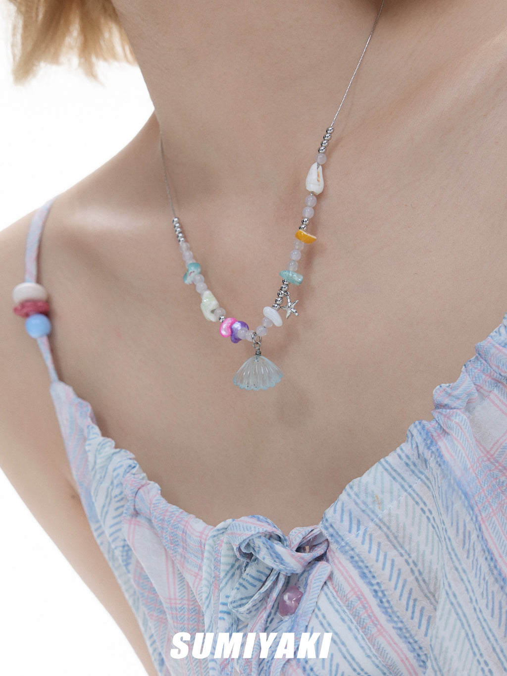 Fukai Stone Aquamarine Crystal Necklace