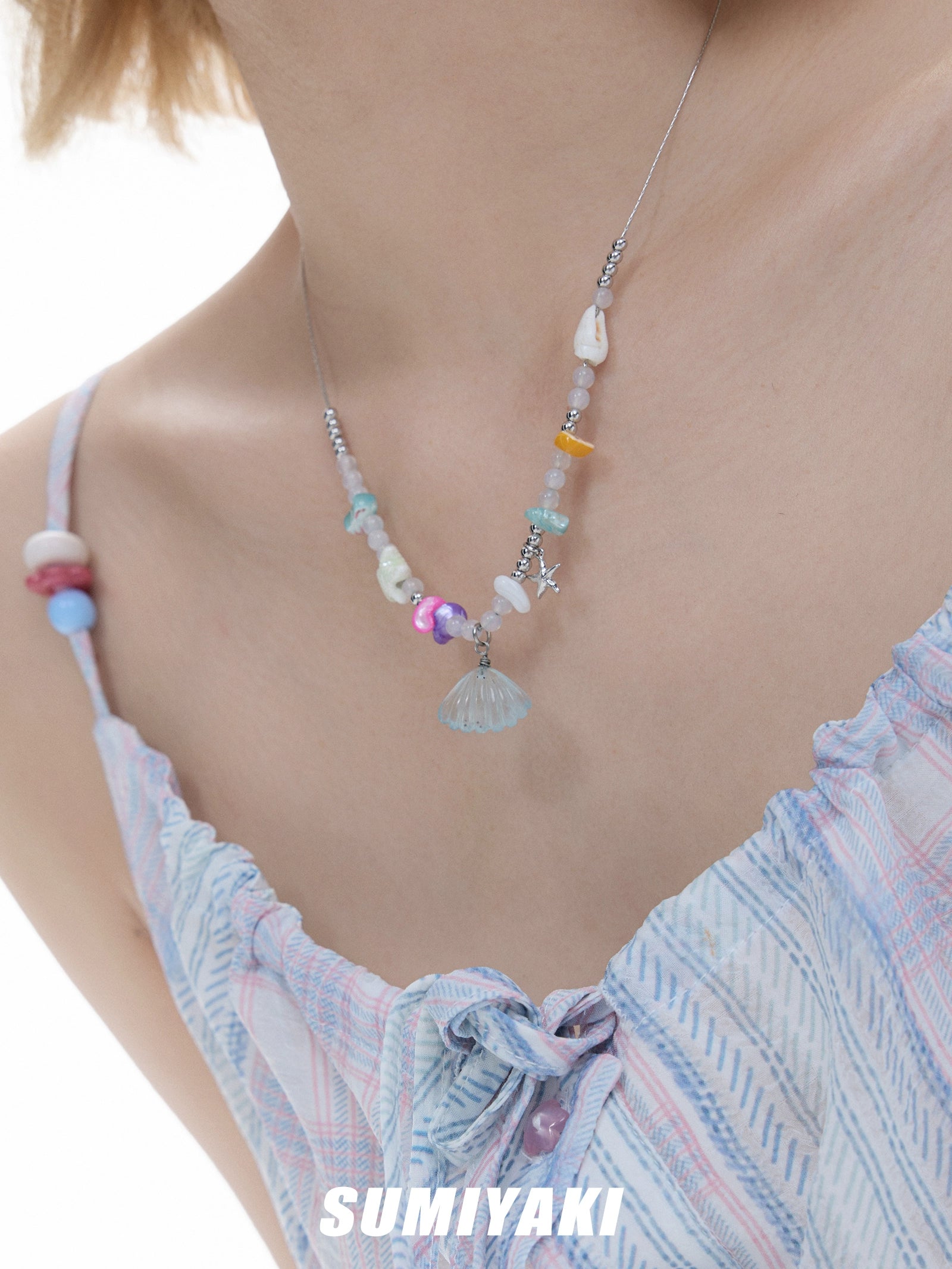 Fukai Stone Aquamarine Crystal Necklace