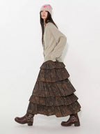 Celebrity Style Coral Ripple A-Line Hand-Painted Skirt