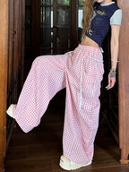 SIXMINU Sweet Scimitar Plaid Wide Leg Pants