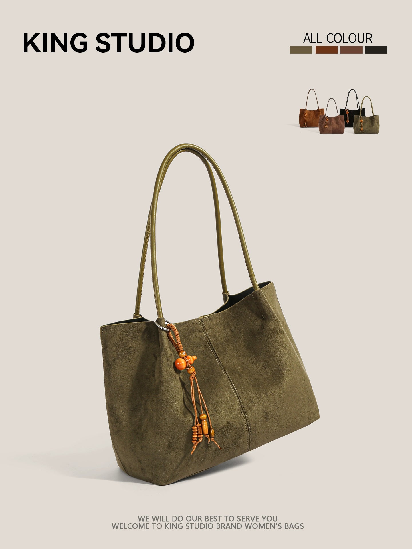 DrinKing Large Retro Suede Tote Bag