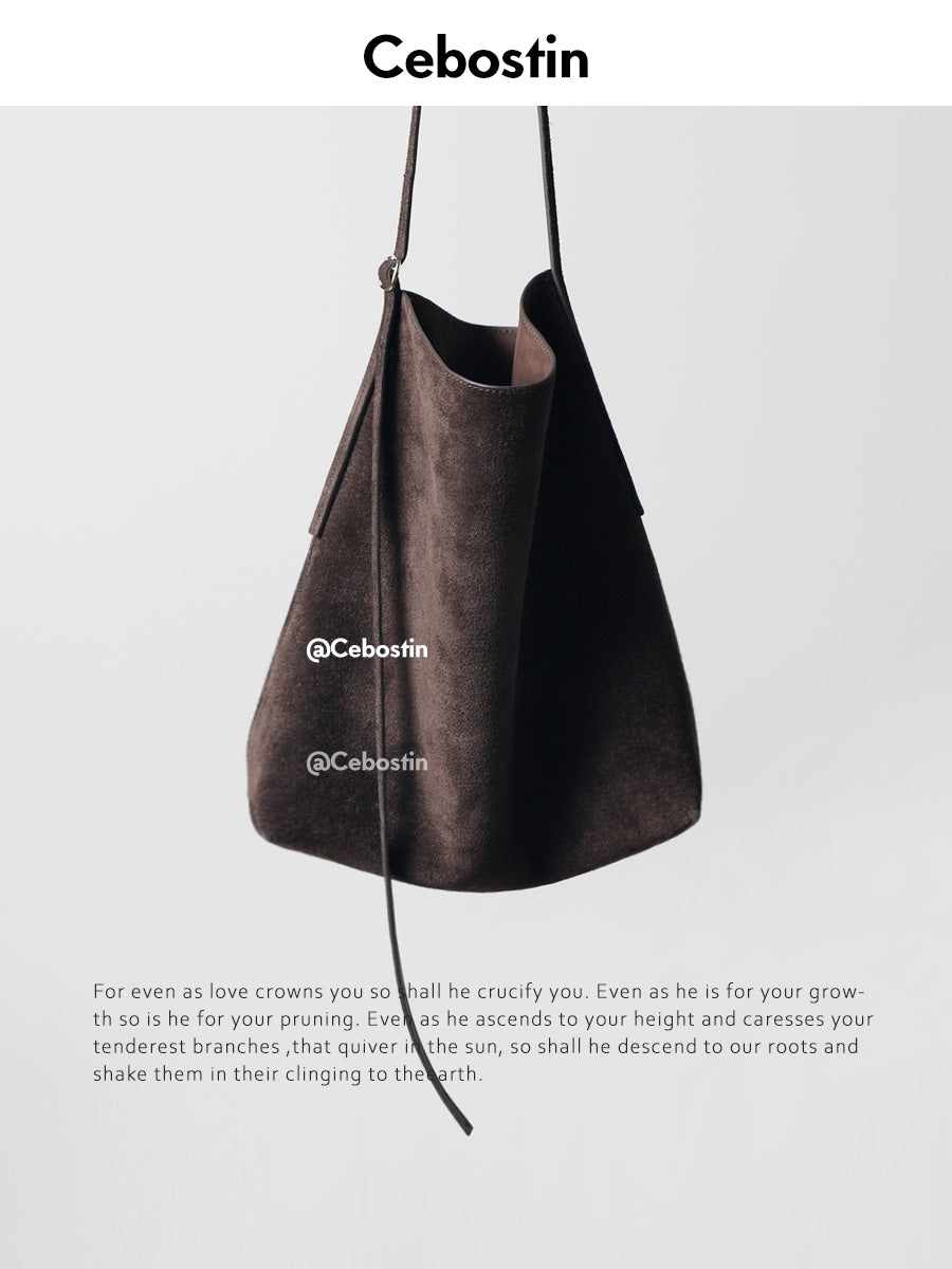 Cebostin First Layer Matte Cowhide Large Capacity Bucket Bag
