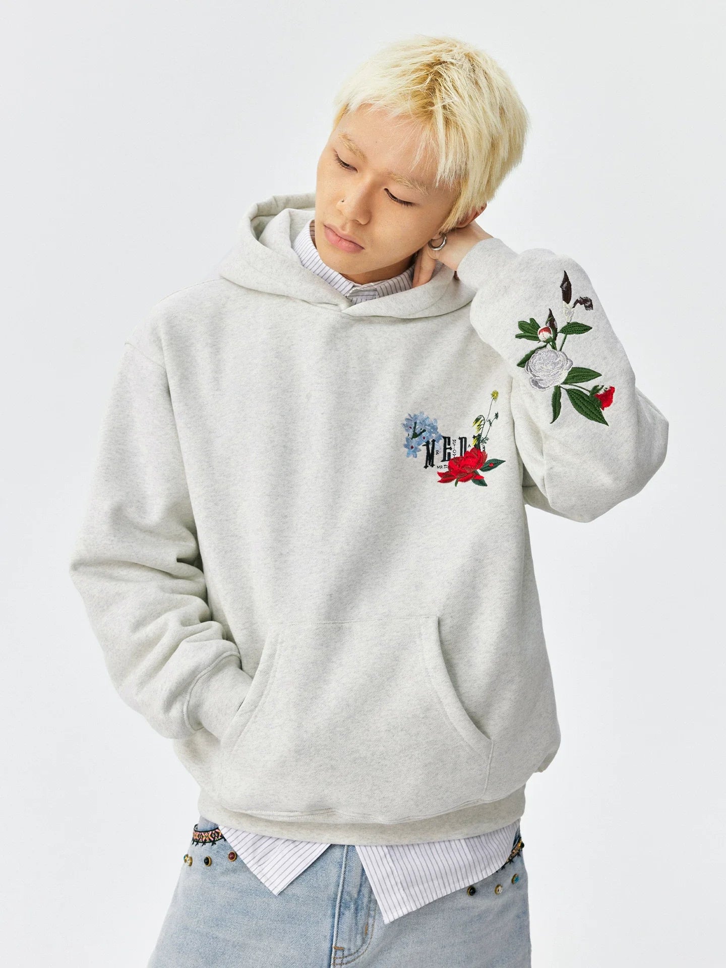 MEDM Floral Embroidered Casual Hooded Sweater