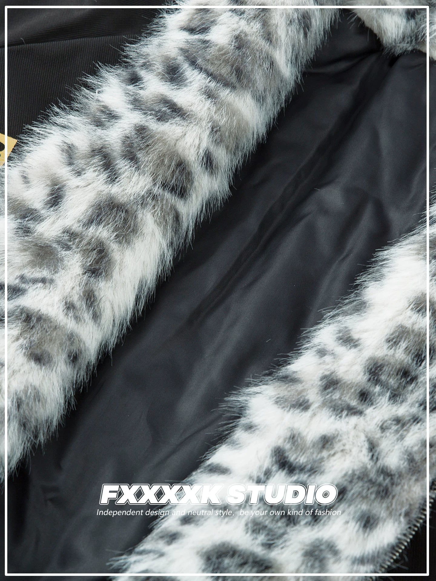 FXK Original Leopard Print Fur Collar Motorcycle Jacket