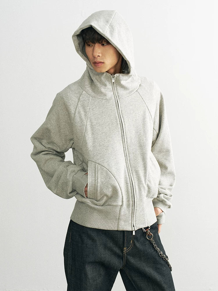 Azure lisseur Three-dimensional Shoulder Hooded Zip Sweater