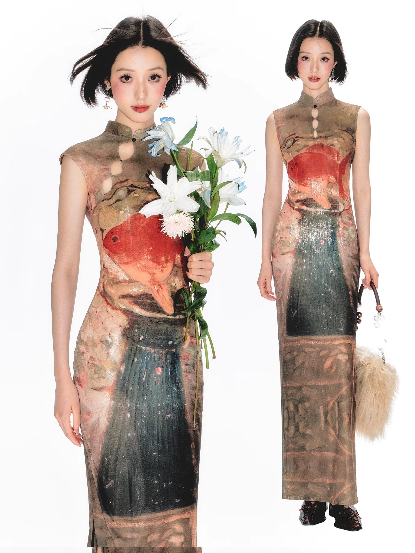 YEDM Goldfish Flag Print Dress