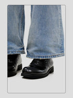 HANQIAORJI First-layer Cowhide Square Head Height-increasing Leather Shoes