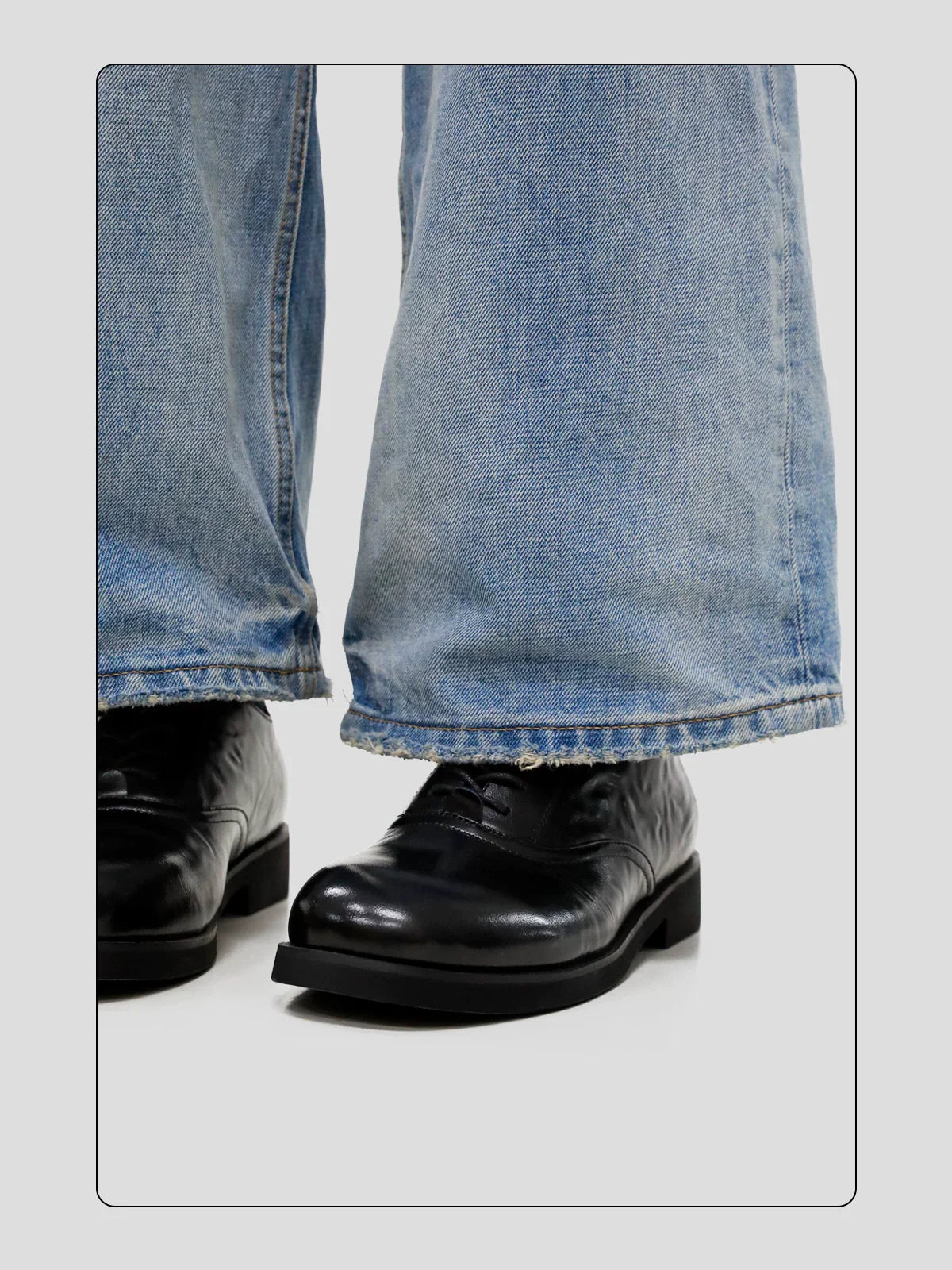 HANQIAORJI First-layer Cowhide Square Head Height-increasing Leather Shoes