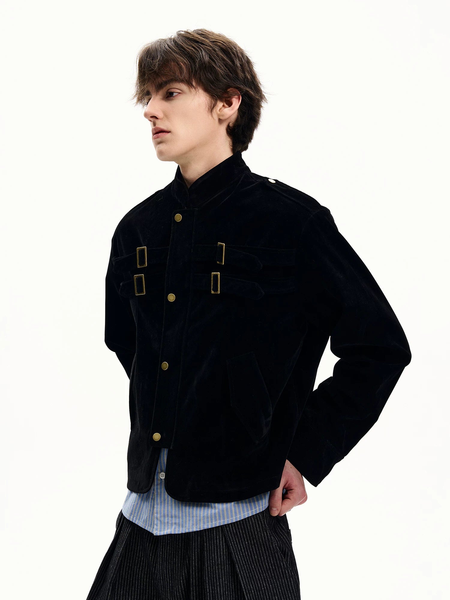 ISIETS Harrington Stand Collar Suede Work Jacket
