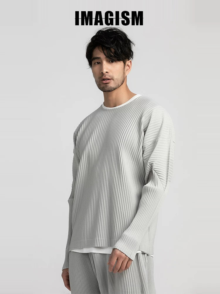 IMAGISM Japanese Pleated Off Shoulder Round Neck Long Sleeve JK021