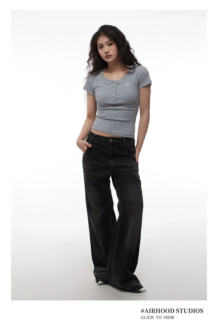 AIRHOOD Slim Fit Button V Neck Tee