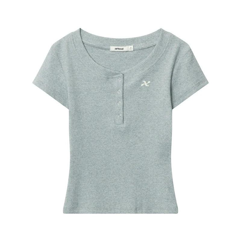 AIRHOOD Slim Fit Button V Neck Tee