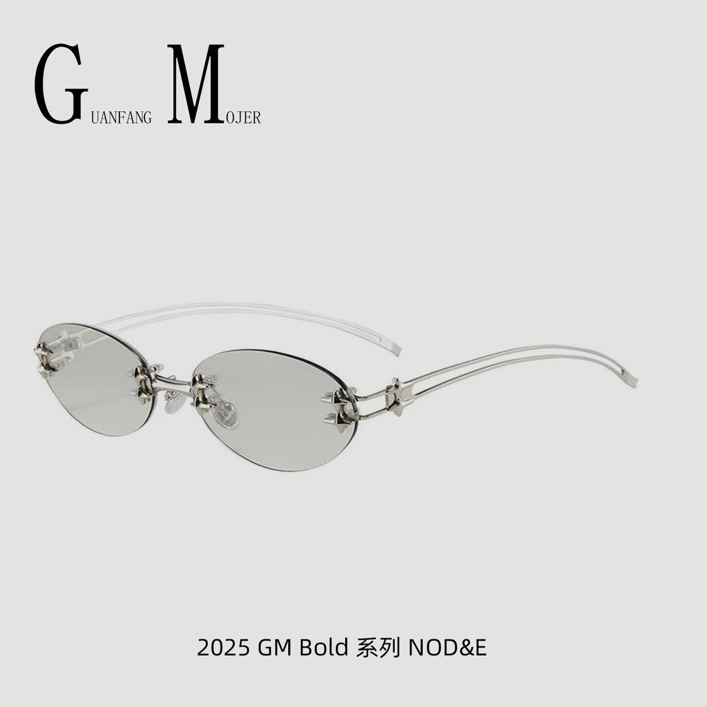GM Retro Oval Star Sunglasses Korean Y2K Rimless Style