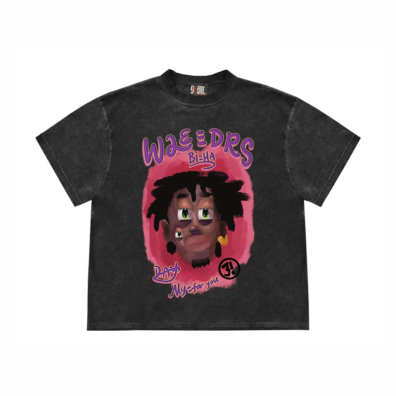 28blocks Retro Reggae Cartoon Loose T-Shirt