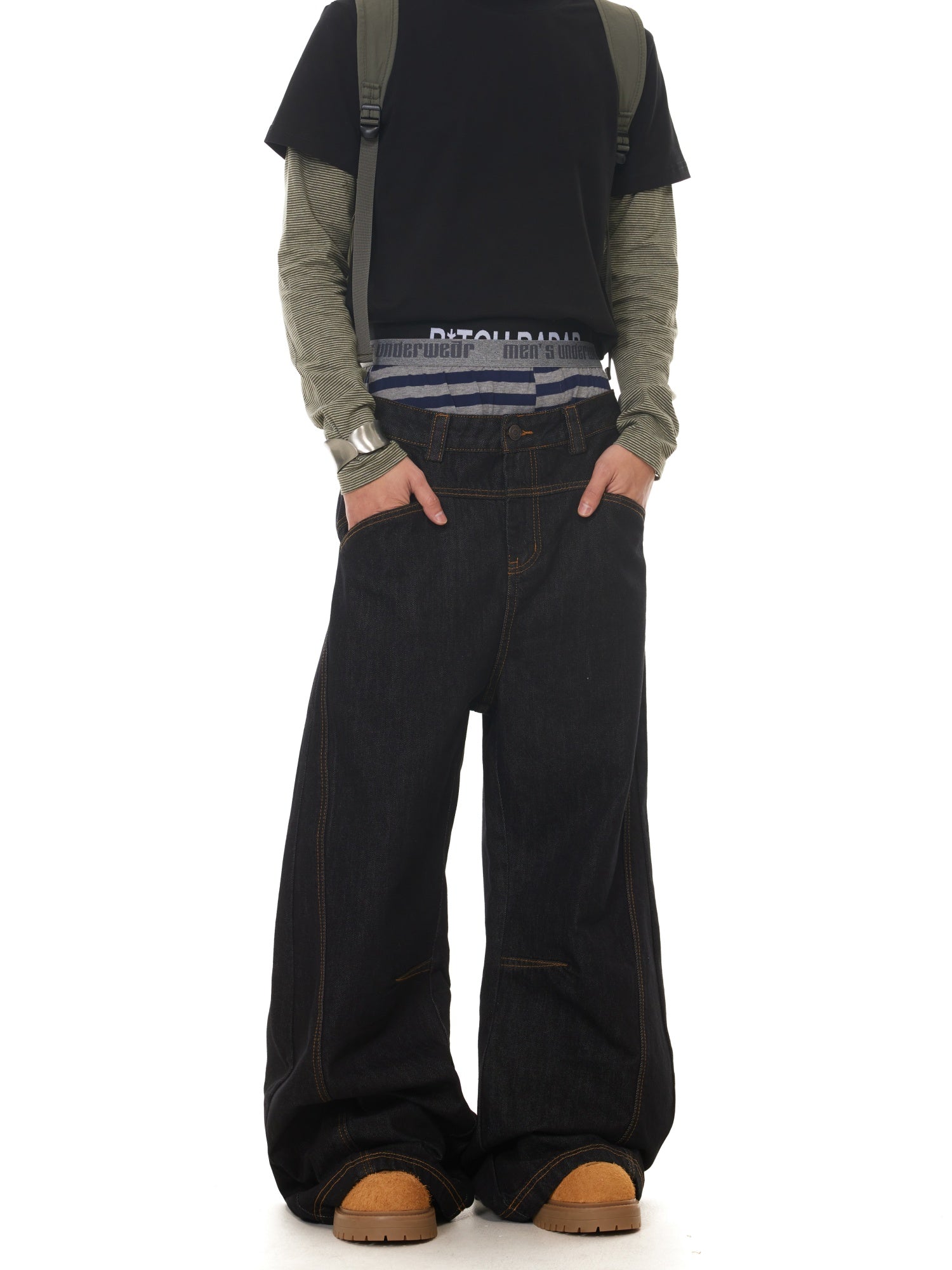 BTSG A-shaped bright line deconstruction primary scimitar jeans