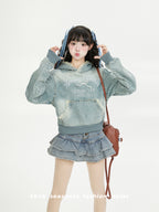 NERESUM Lace Patchwork Denim Hoodie Sweatshirt Trendy Preppy Street Cropped Hoodies