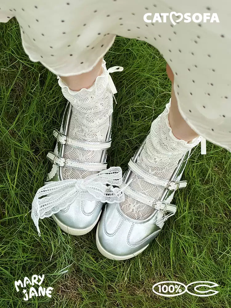 Cat & Sofa Mary Jane Silver Ballet Flats