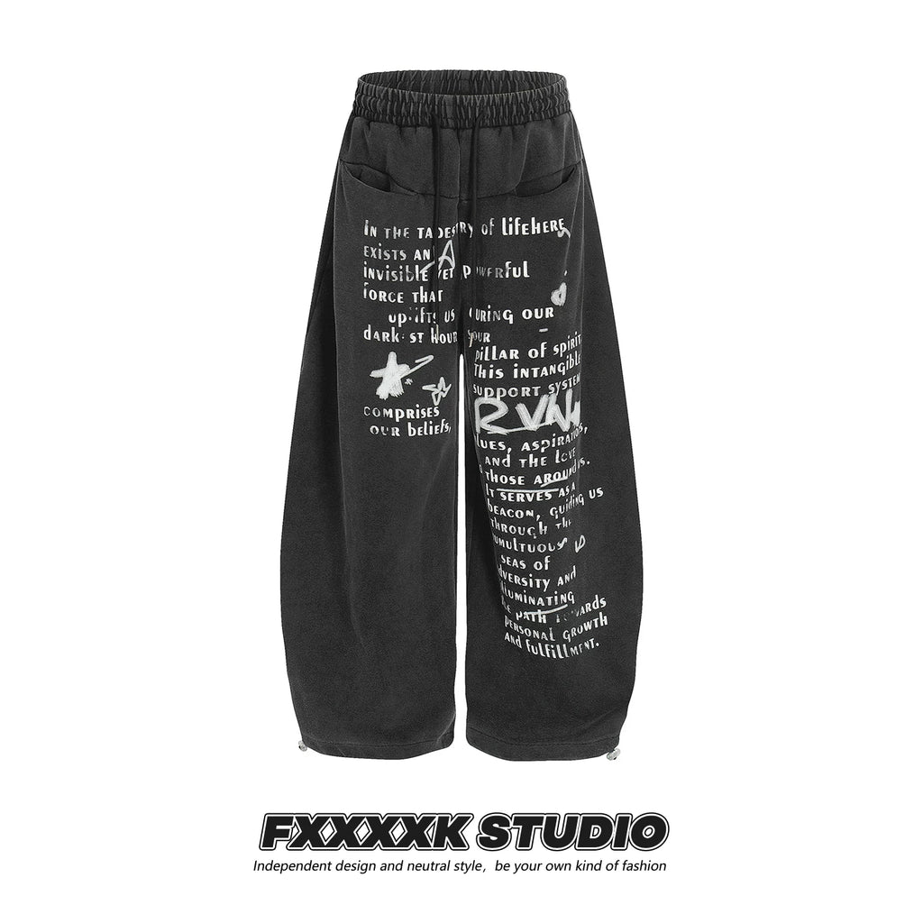 FXK Original Distressed Letter Print Wide Leg Pants