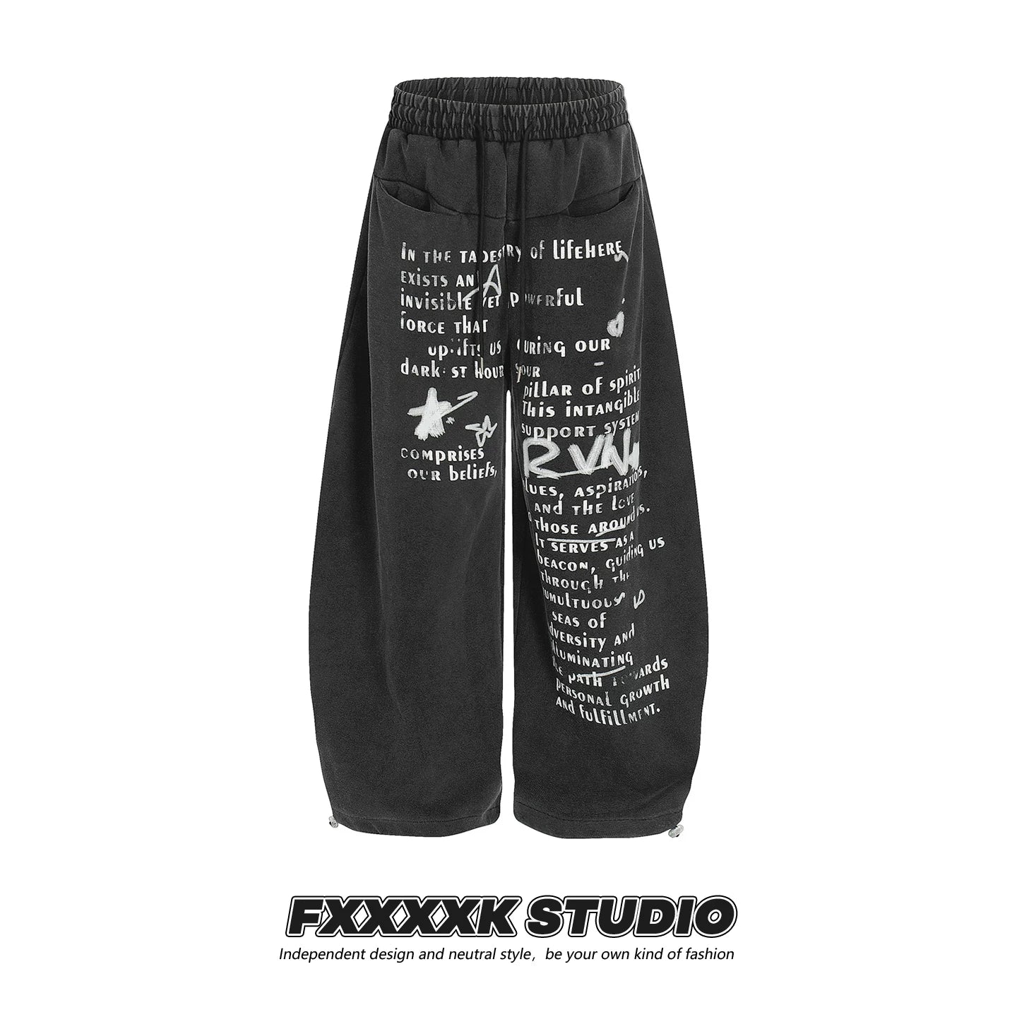 FXK Original Distressed Letter Print Wide Leg Pants