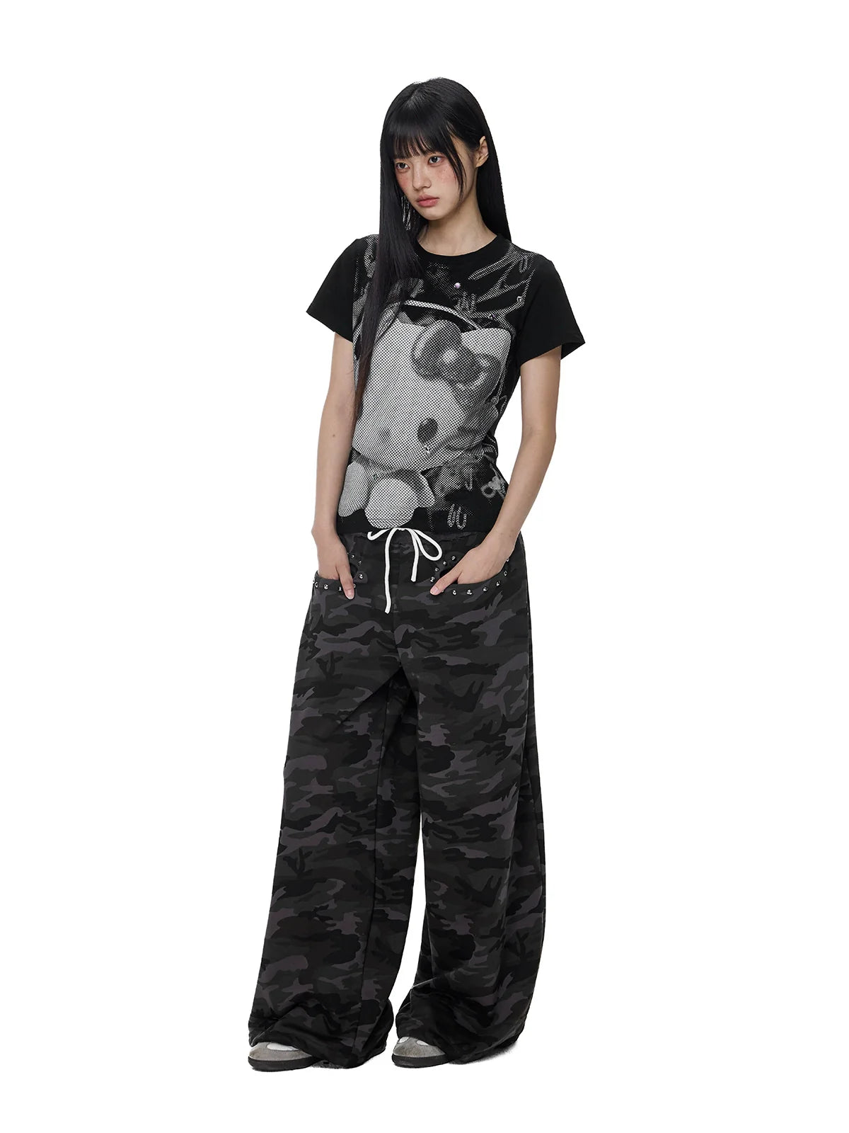 EZEK Camouflage Print Wide-leg Loose-fitting Floor Pants
