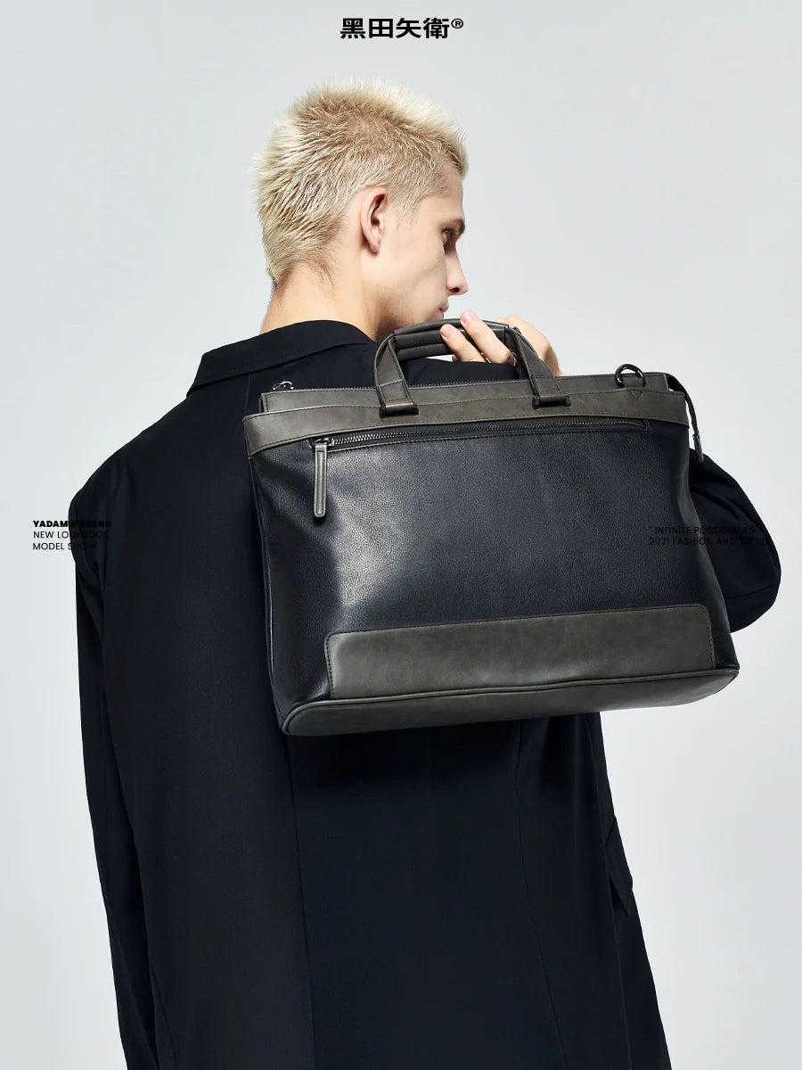 YADAMUI Vintage Spliced Portable Briefcase High-end Casual Commuter Bag