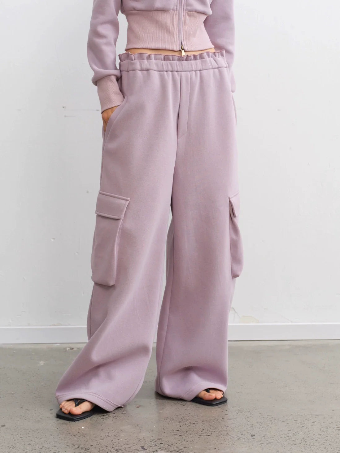 LINY LIBERTY Removable Fur Collar Short Sweater Casual Sweatpants Set