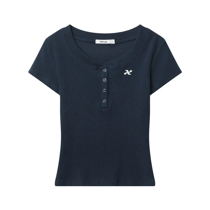 AIRHOOD Slim Fit Button V Neck Tee