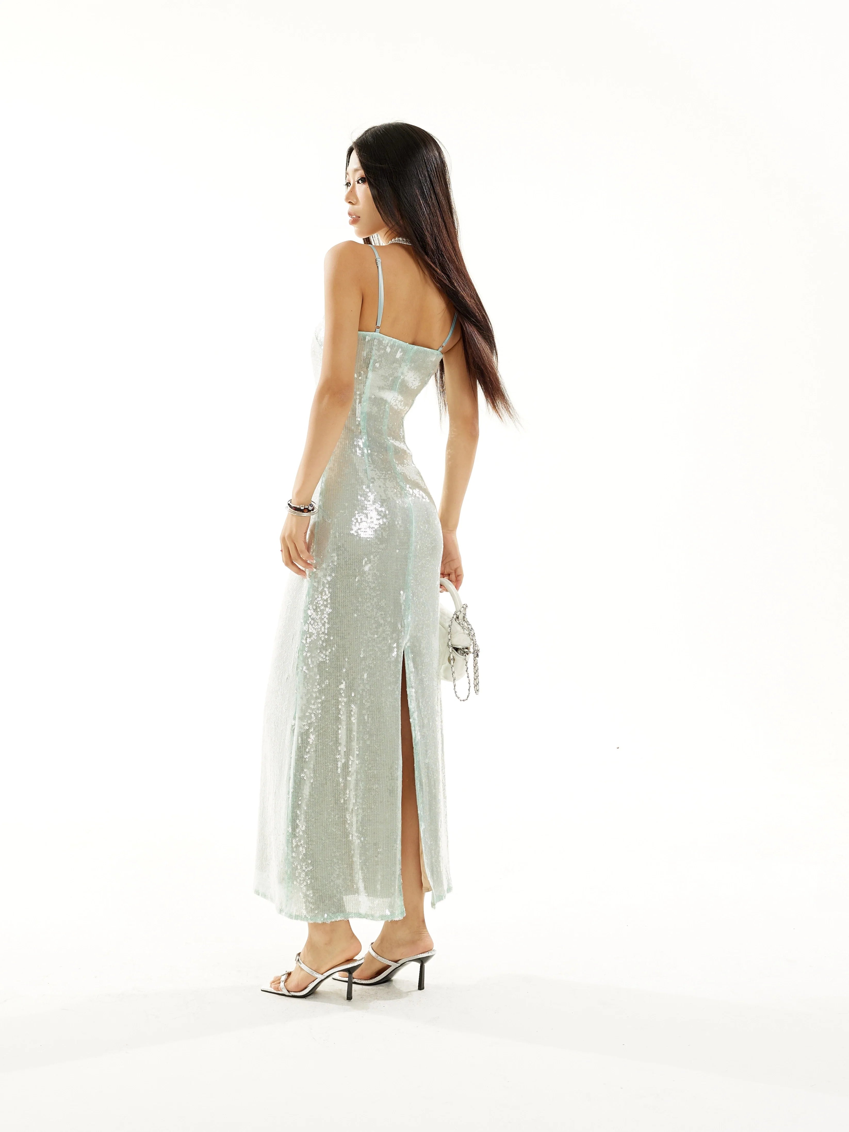Zero Heavy Sequins Cinched Waist Slip Dress