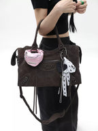 Simple Limited Suede Brown Paris Motorcycle Bag