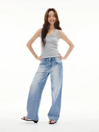 FUNKYFUN V-neck Embroidered Waist Sleeveless Vest of The Same Color