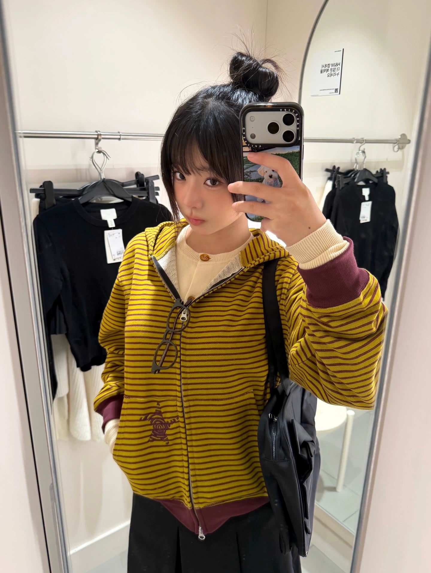 I4P STUDIO Webhouse Retro Star Striped Velvet Hooded Sweatshirt