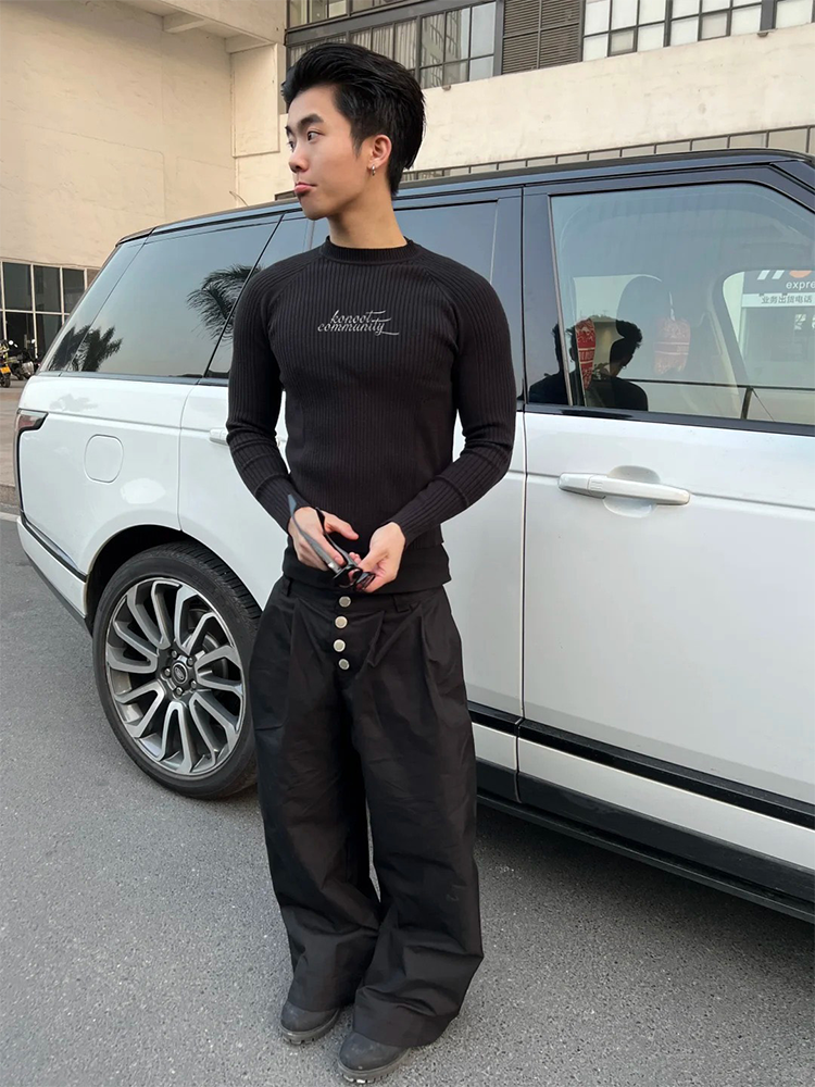 Community Letter Embroidery Slim Fit Sweater