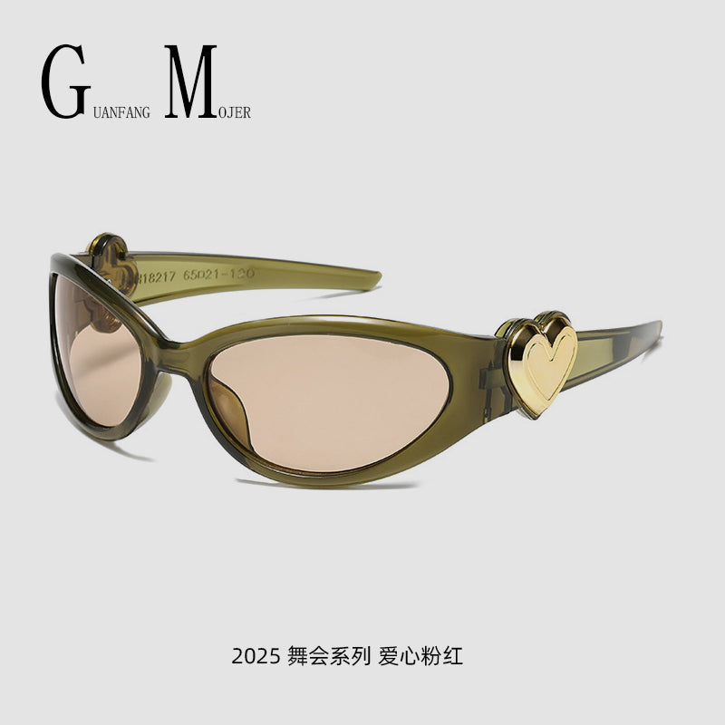 Korean Retro Jelly Pink Cycling Sunglasses Peach Heart Y2K