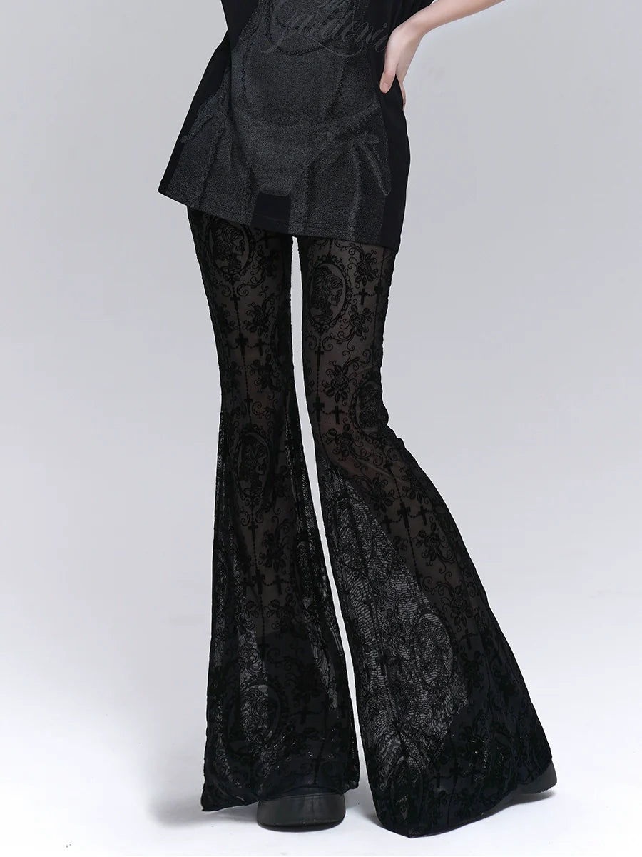 LADYGHOST Versatile Lace Micro-flared Pants
