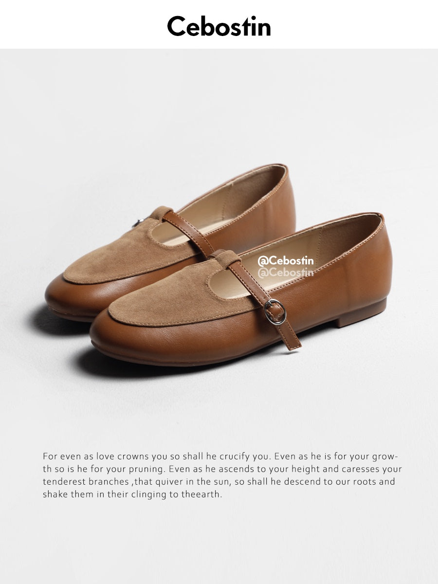 Cebostin Flat-bottomed Retro Versatile Small Leather Shoes