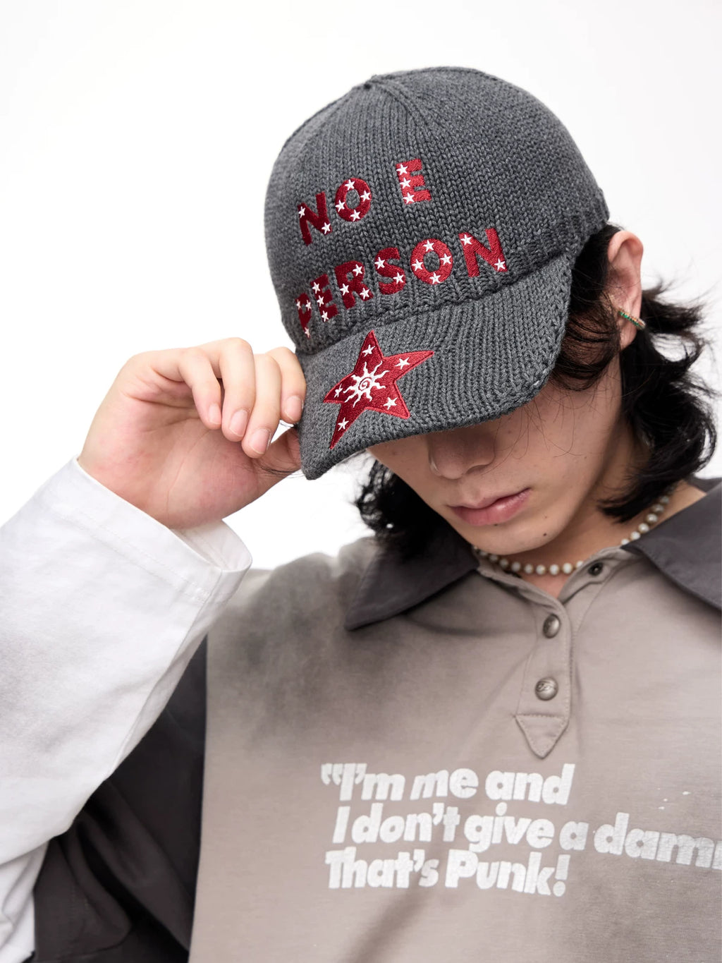 PEOPLESTYLE Star Embroidered Woolen Peaked Cap