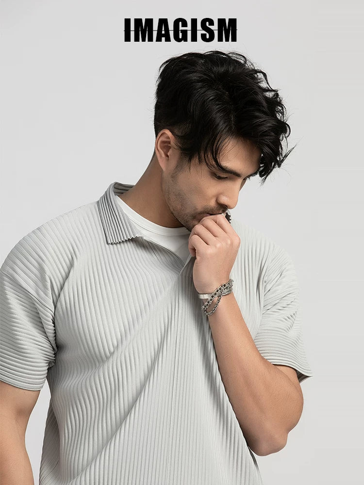 IMAGISM Japanese Pleated Lapel Texture Polo Shirt JM030