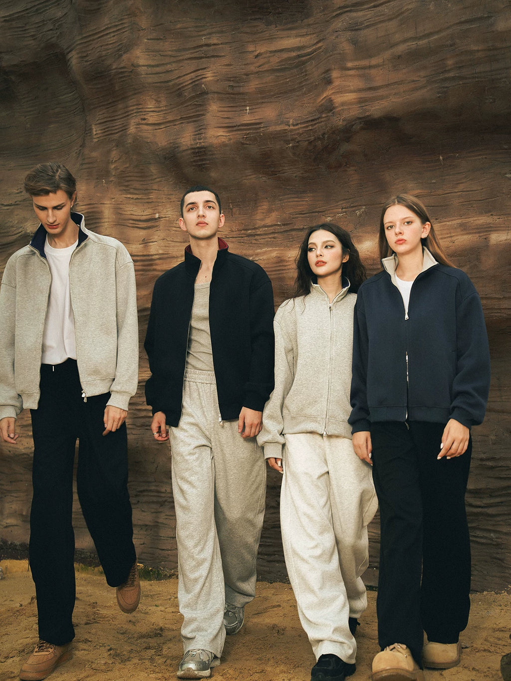 sostine Contrast Cardigan Double Zipper Jacket