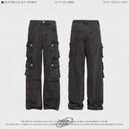 TRYTHMCLUB Vintage Wide Leg Straight Loose Multi-Pocket Jeans