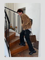 HANQIAORJI First-layer Cowhide Square Head Height-increasing Leather Shoes