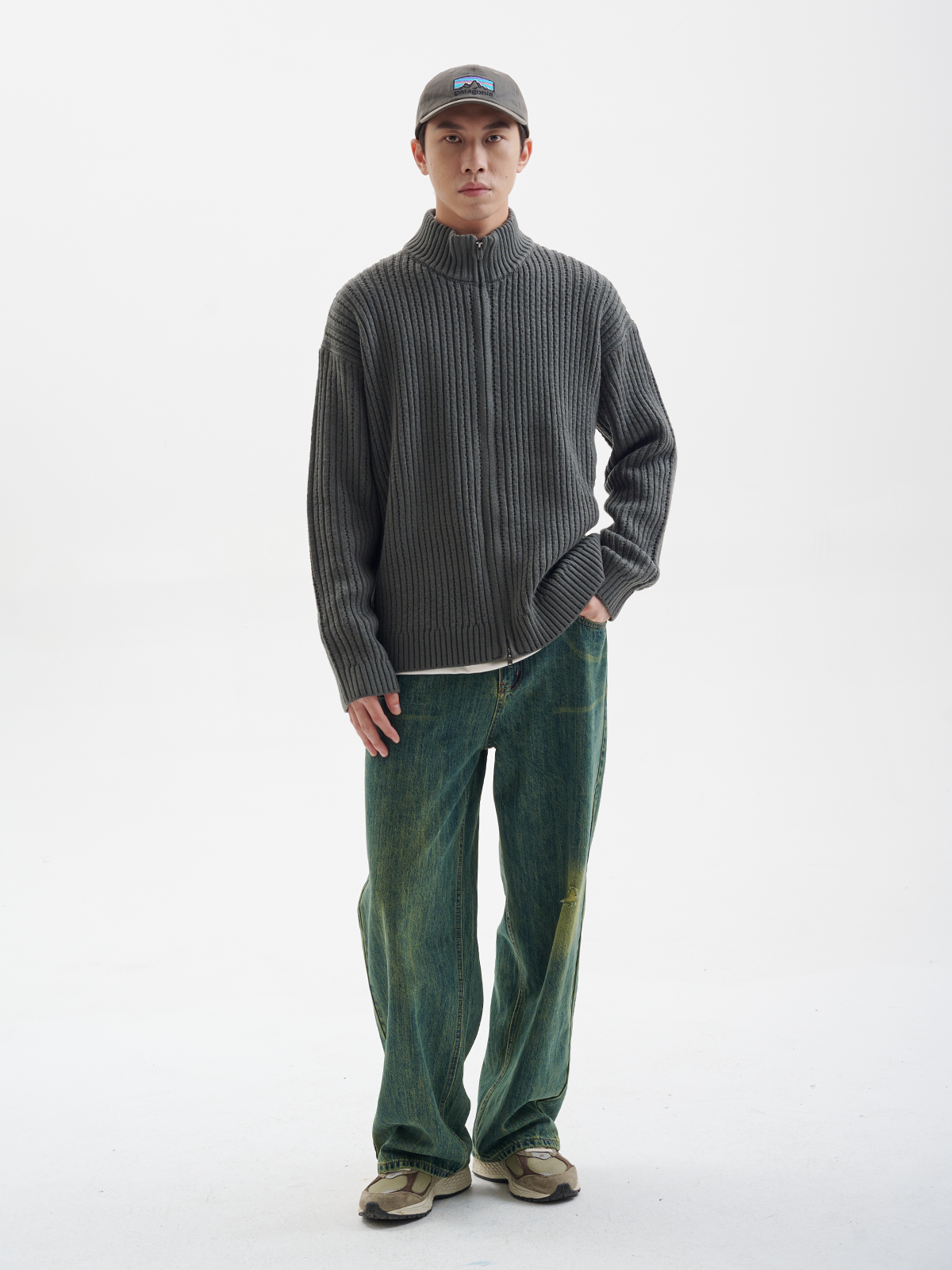 BUTTBILL 24AW hollow stand-up neck cardigan zipper sweater jacket